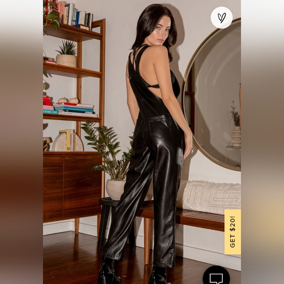 NWT Lulu's Modern Charm Black Vegan Leather Overalls size Large - Picture 4 of 7